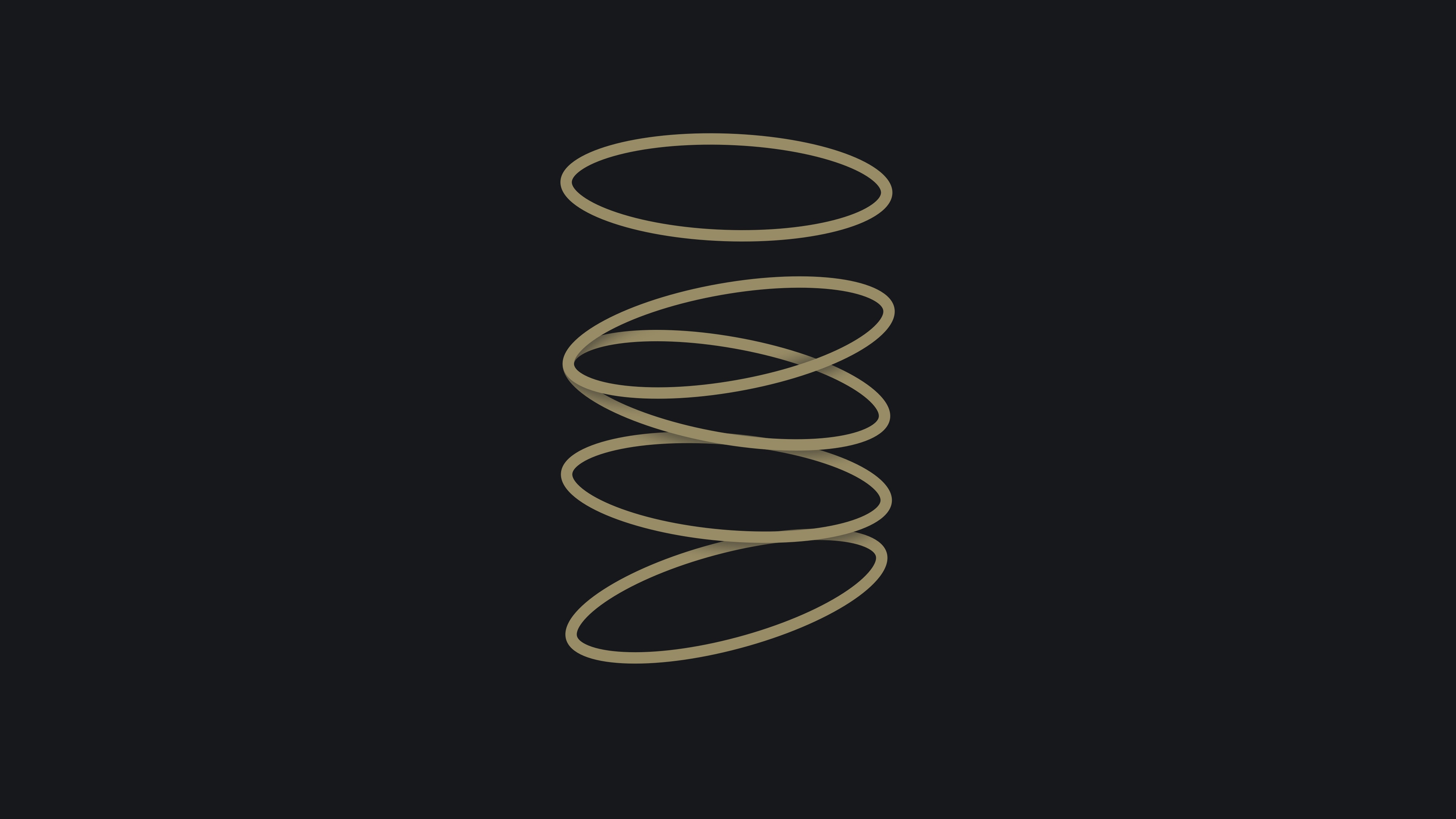 A stylized illustration of four overlapping, tilted rings arranged vertically against a dark background, resembling a gently twisted spring or spiral.