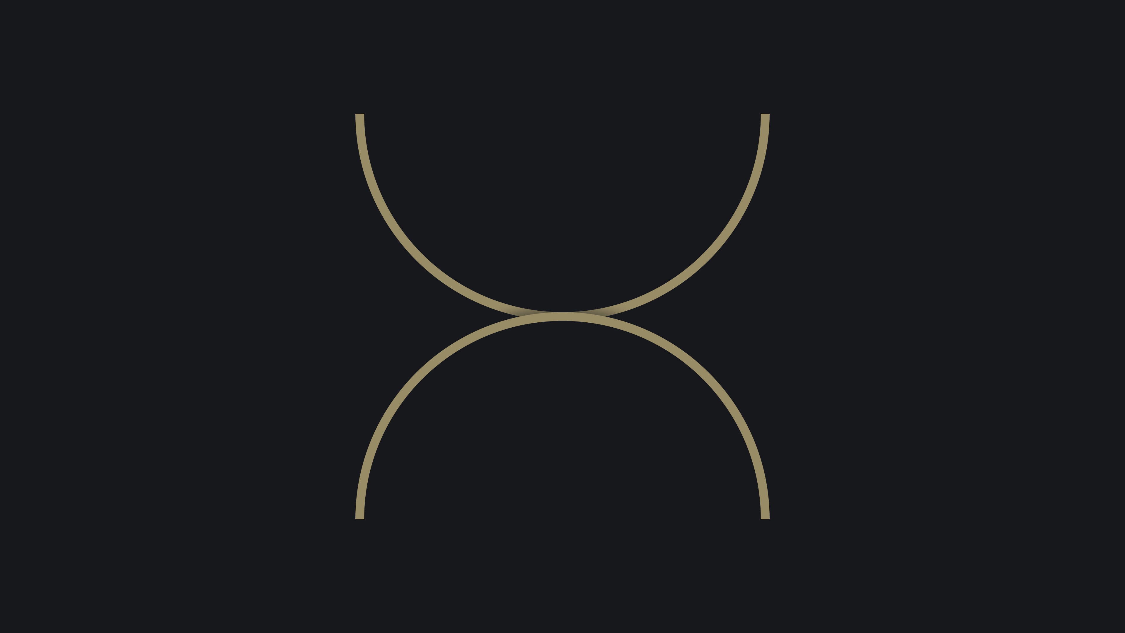 A thin gold line forms two symmetrical opposing arcs that touch at their tips, resembling an hourglass shape, on a dark grey background.